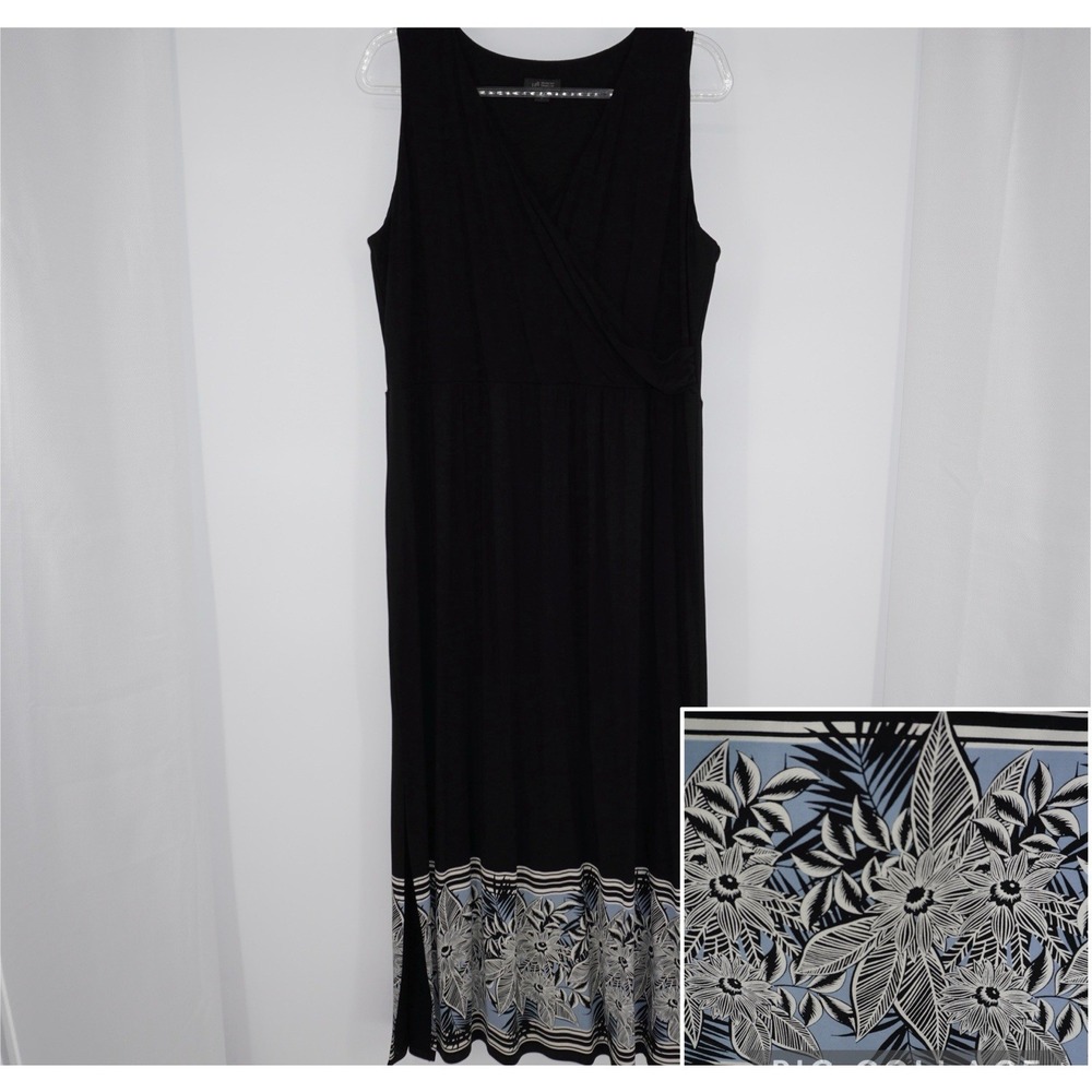 J Jill Wearever Collection Knit Maxi Tank Dress Black Floral Sleeveless Large